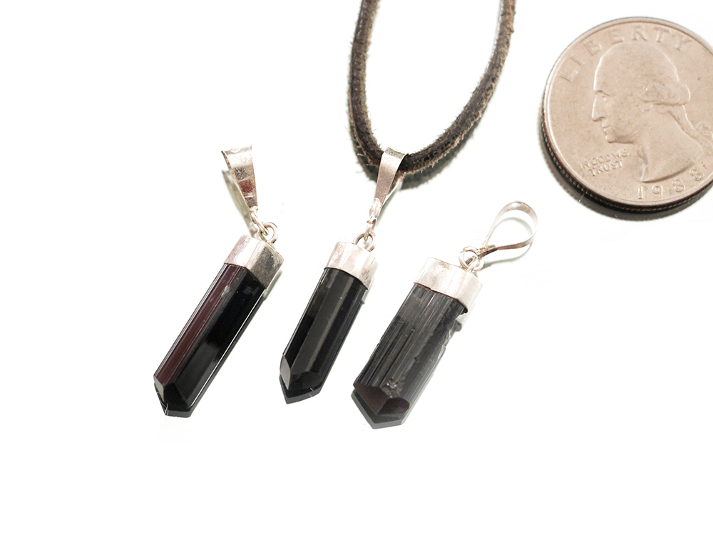 Black Tourmaline Pendant, Sterling Silver Bail Black Tourmaline Pendant, Sterling Silver Bail