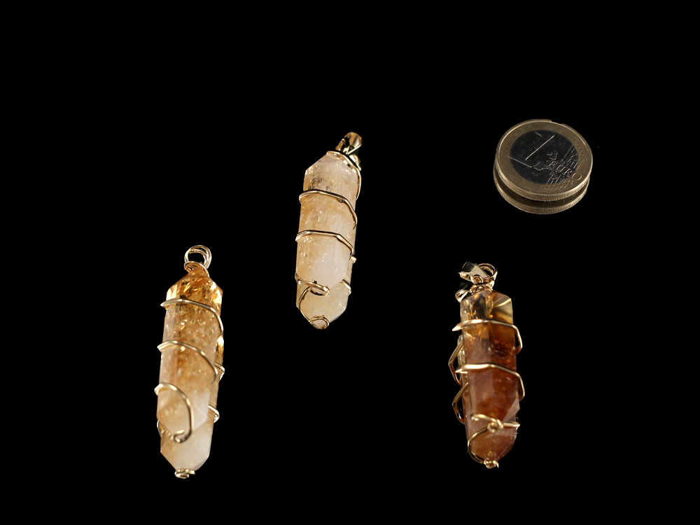 Citrine Pendant Double Terminated with Coil - 1 pc