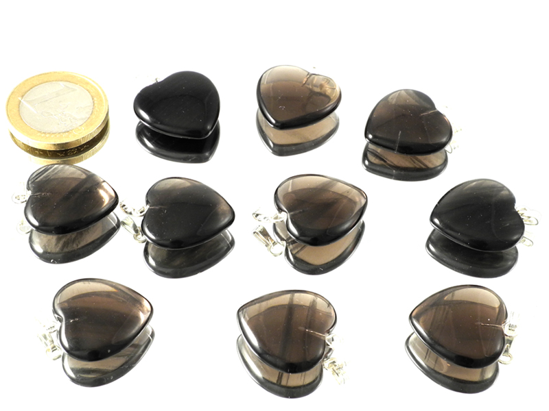 Midnight Lace Obsidian Heart Pendants with Bail - 10 Pack