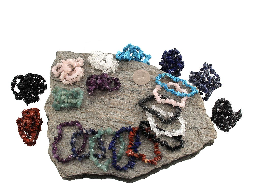 Set of 30 Gemstone Chip Bead Bracelets