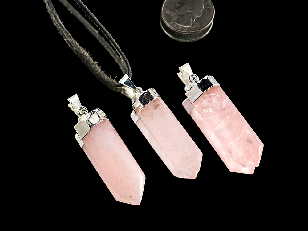 Rose Quartz Pendant with Silver Cap & Bail