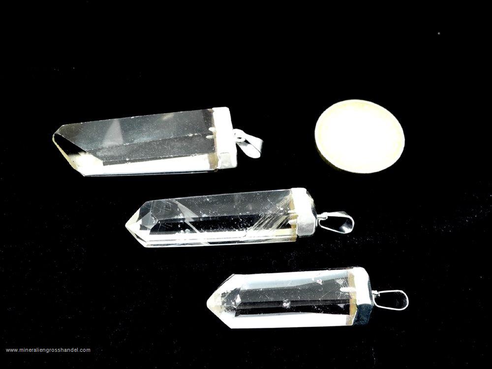 Rock Crystal Glass Clear Pendant with Gold/Silver Cap