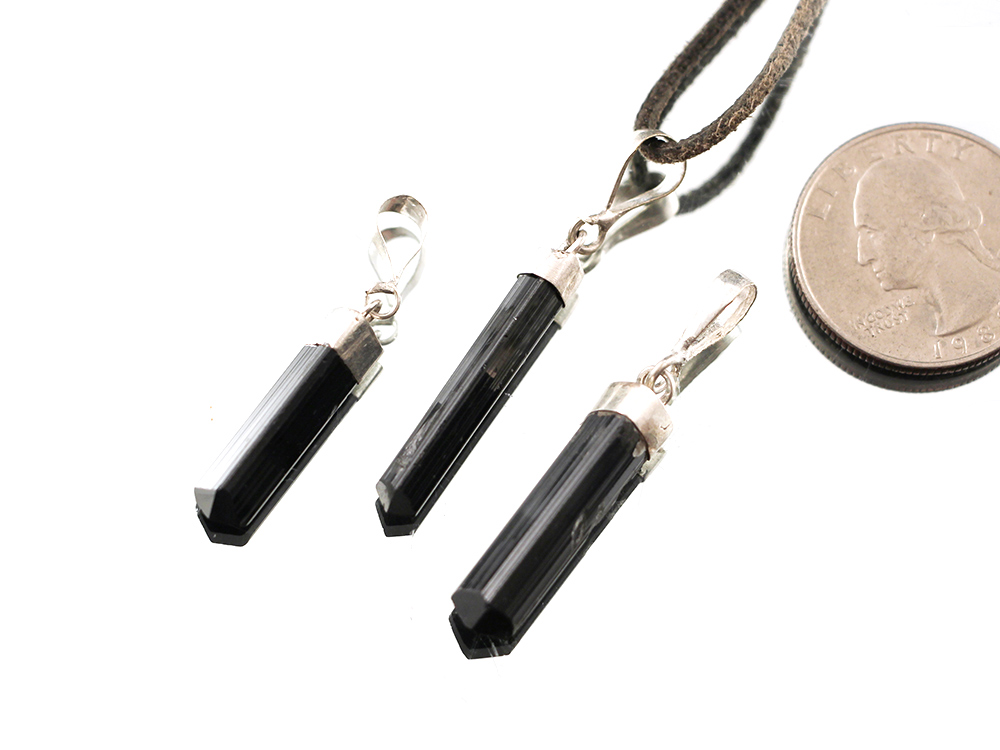 Black Tourmaline Pendant, Sterling Silver Bail